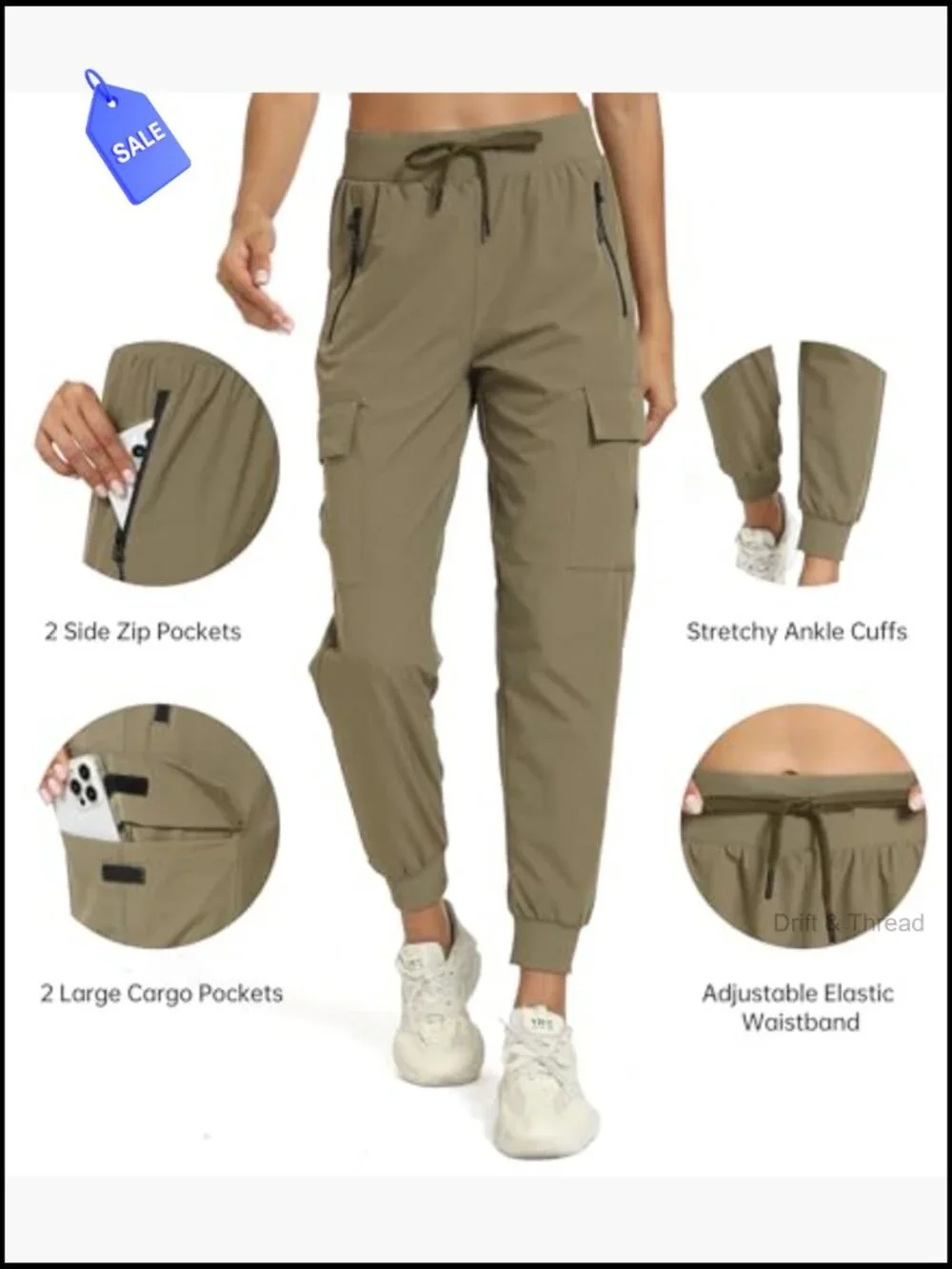 Women's Cargo Hiking Pants with Pockets - Lightweight Quick Dry Joggers